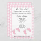 Pink Footprints Twins Dusche Einladung (Vorne/Hinten)