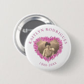 Pink forget-me-not flowers heart foto memorial button (Vorne & Hinten)