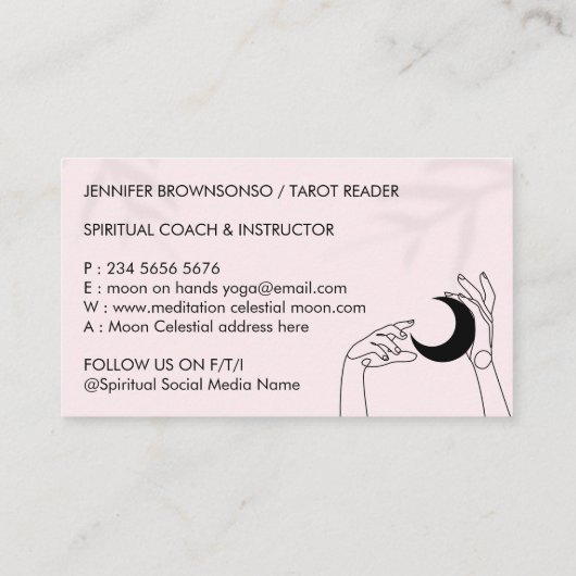 Pink Fortune Teller Touch Mondsichel mit Händen Visitenkarte (Rückseite)
