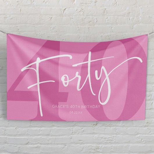 Pink Forty 40th Fortieth Birthday Party Banner