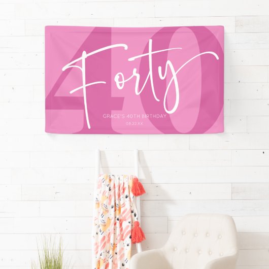 Pink Forty 40th Fortieth Birthday Party Banner (Insitu)