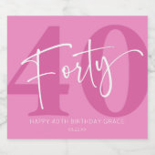 Pink Forty 40th Fortieth Birthday Party Gift Schaumweinetikett (Einzelnes Label)