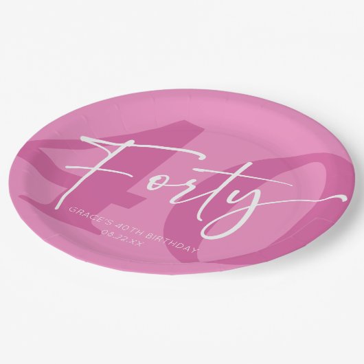 Pink Forty 40th Fortieth Birthday Party Pappteller (Schrägansicht)