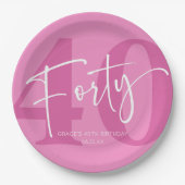 Pink Forty 40th Fortieth Birthday Party Pappteller (Vorderseite)