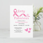 Pink Forty Fabulous Fighting Cancer 40th Birthday Einladung (Stehend Vorderseite)