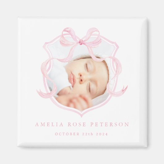 Pink Foto Baby Girl Ankündigung Magnet (Vorne)