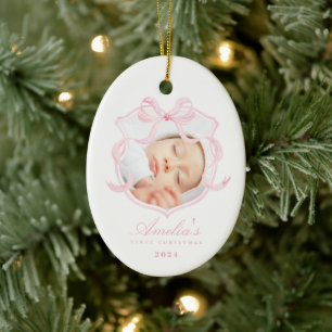 Pink Foto Baby Girl Erstes Weihnachtsfest Keramik Ornament