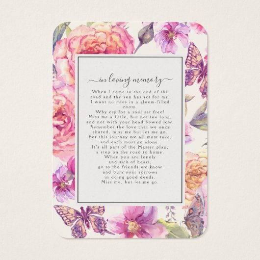 Pink-Foto-Beerdigungskarte (Rückseite)