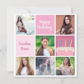 Pink Foto Collage Custom Women's Birthday Party Einladung (Vorderseite)
