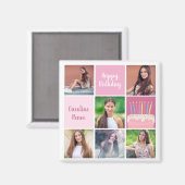Pink Foto Collage Custom Women's Birthday Party Magnet (Vorderseite/Rückseite)