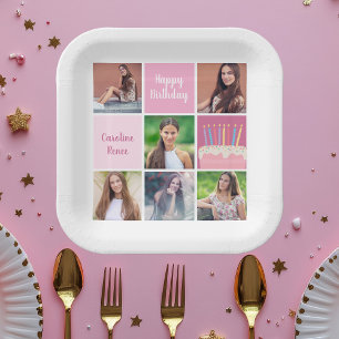 Pink Foto Collage Custom Women's Birthday Party Pappteller