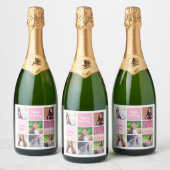 Pink Foto Collage Custom Women's Birthday Party Schaumweinetikett (Flaschen)