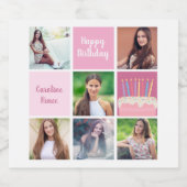 Pink Foto Collage Custom Women's Birthday Party Schaumweinetikett (Einzelnes Label)