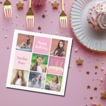 Pink Foto Collage Custom Women's Birthday Party