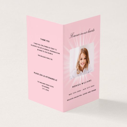 Pink Foto Girl Beerdigung Programm (Vorderseite)