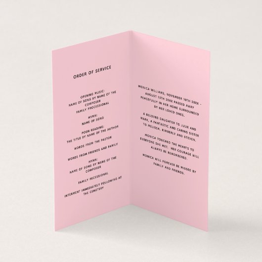 Pink Foto Girl Beerdigung Programm (Innenseite)