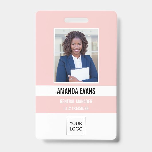 Pink | Foto Mitarbeiter-Logo oder QR CODE-Sicherhe Ausweis (Vorderseite)