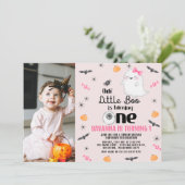 Pink Foto Unser kleines Boo Halloween 1. Geburtsta Einladung (Stehend Vorderseite)