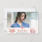 Pink Foto Watercolor Nursing School Graduate Dankeskarte (Vorderseite)