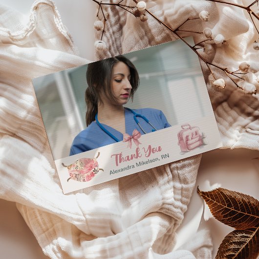 Pink Foto Watercolor Nursing School Graduate Dankeskarte