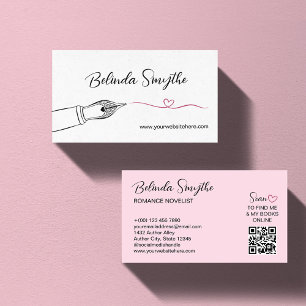 Pink Fountain Pen Heart Swash Romance Author Visitenkarte