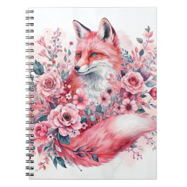 Pink Fox Floral Watercolor Art Notizblock