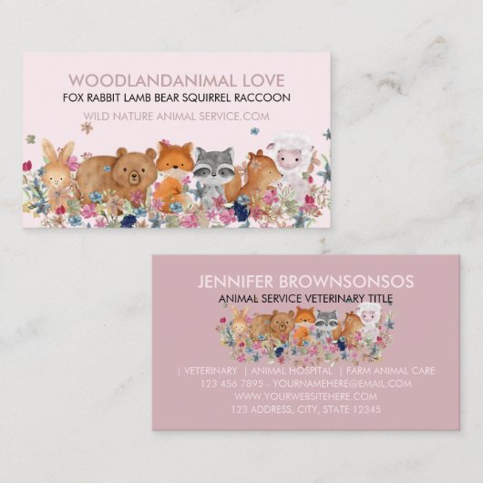 Pink FOX RABBIT LAMB BEAR SQUIRREL veterinärmedizi Visitenkarte (Vorne/Hinten)