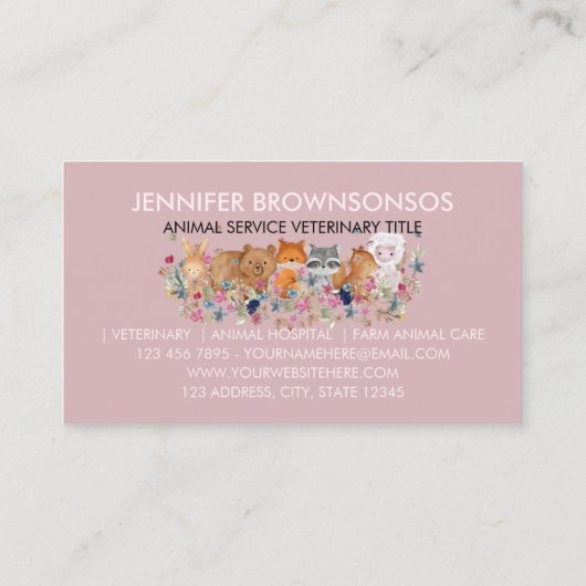 Pink FOX RABBIT LAMB BEAR SQUIRREL veterinärmedizi Visitenkarte (Rückseite)