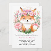 Pink Fox Whimsical Meadow Forest Girl Babydusche Einladung (Vorne/Hinten)