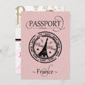Pink France Passport Party Save the Date Karte (Vorne/Hinten)