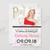 Pink France Passport Party Save the Date Karte (Rückseite)