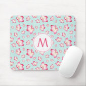 Pink Frangipani Monogram Aqua Mousepad (Mit Mouse)