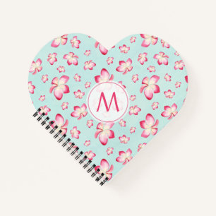 Pink Frangipani Monogram Aqua Notizbuch