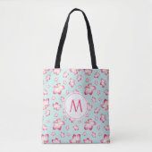 Pink Frangipani Monogram Aqua Tasche (Vorderseite)