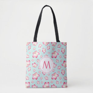 Pink Frangipani Monogram Aqua Tasche