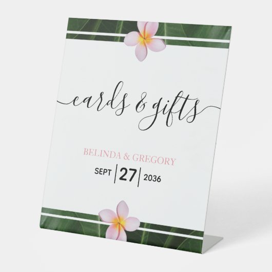 Pink Frangipani Plumeria Wedding Cards & Gifts Sockelschild (Vorderseite)