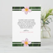 Pink Frangipani Plumeria Wedding Danke-Card Dankeskarte (Stehend Vorderseite)