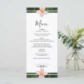 Pink Frangipani Plumeria Wedding Menükarte (Stehend Vorderseite)