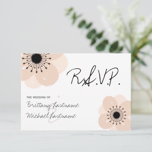 Pink French Anemone Wedding RSVP Karte (Stehend Vorderseite)