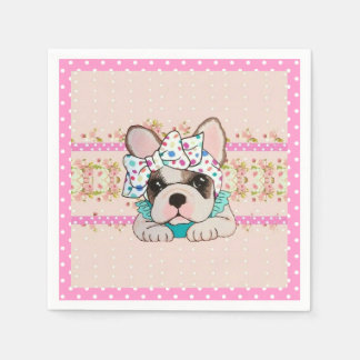 Pink French Bulldog Napkins Serviette