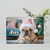 Pink French Bulldogge Weihnachtskarte Folien Feiertagskarte (Stehend vorne)