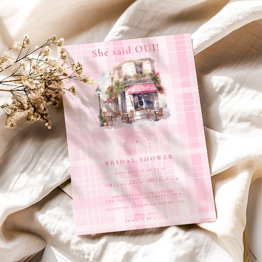 Pink French Café Brautparty Einladung