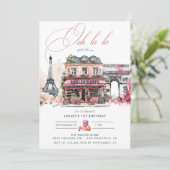 Pink French Café Tea Geburtstagsparty Einladung (Stehend Vorderseite)