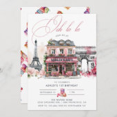 Pink French Café Tea Geburtstagsparty Einladung (Vorne/Hinten)