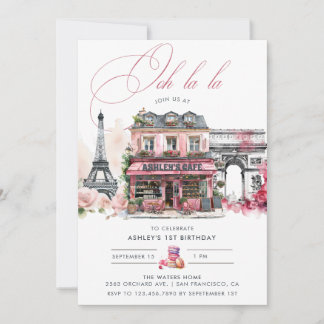 Pink French Café Tea Geburtstagsparty Einladung