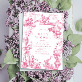 Pink French Country Farm Animal Girl Baby Dusche Einladung