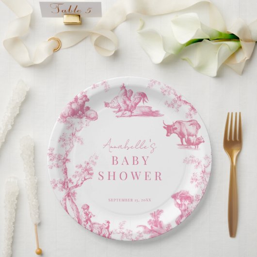 Pink French Country Farm Animal Girl Baby Dusche Pappteller (Hochzeit)