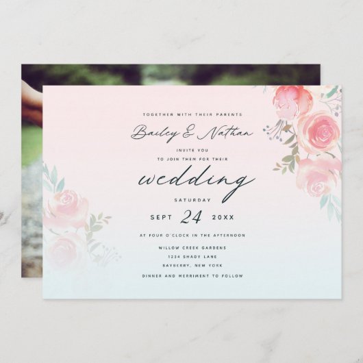 Pink French Garden Blumenpeony Bouquets Wedding Einladung (Vorne/Hinten)