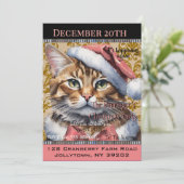 Pink French Kitty Holiday Niedlich Jährliche Weihn Einladung (Stehend Vorderseite)