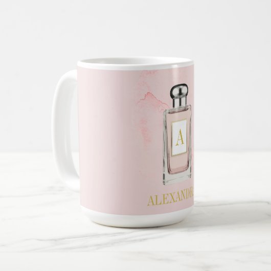 Pink French Parfüm Flasche Chic Monogram Personal Kaffeetasse (Vorderseite Links)